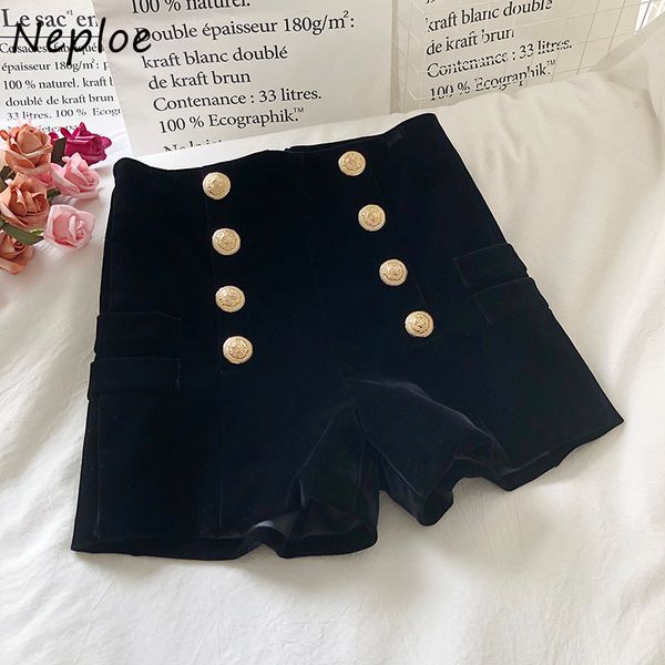 

women's shorts neploe high waist gold velvet wide leg shorts chic double breasted zip bottoms autumn winter fashion all-match casual ro, White;black