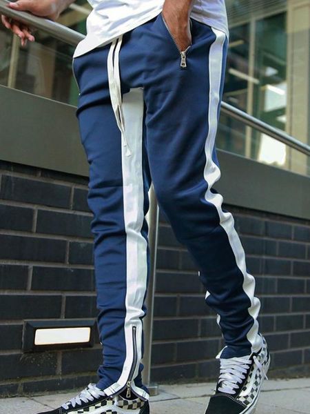 

pants four seasons men large size fashion trend outdoor sports leisure korean zipper mouth slim feet thin pants, Black
