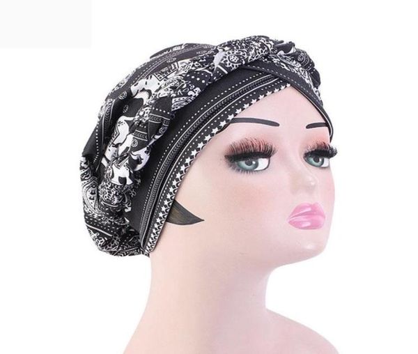 

beanieskull caps summer flower print turban muslim hat fashion braided bandanas india head wrap african nigerian headwear party a1575321, Blue;gray