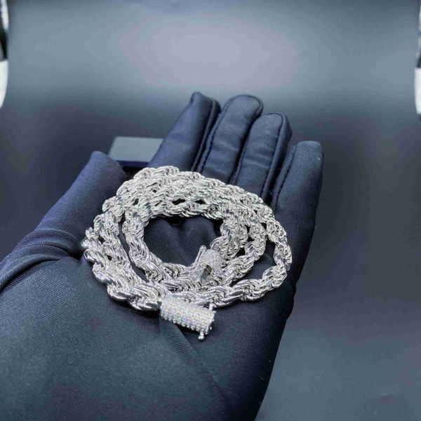 

2023 hip hop 925 sterling silver lab diamond vvs moissanite clasp 6mm rope chain necklace for men jewelry