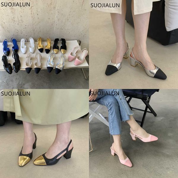 

sandals spring new brand women sandal fashion mix color ladies elegant slingback mules square high heel outdoor dress pumps 230316, Black