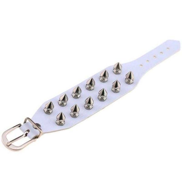 

exaggerated punk non mainstream pu leather bracelet tapered pointed rivet brace lace, Golden;silver