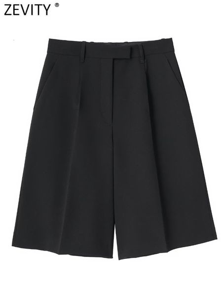 

women's shorts zevity women fashion pleats design casual half shorts office lady side pocket business shorts chic pantalone cortos p384, White;black
