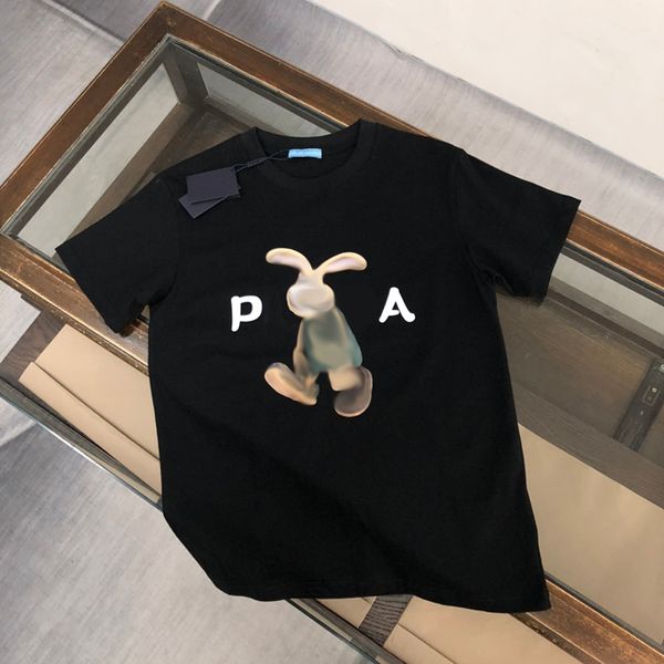 

summer cotton t-shirt designer shirt men's crewneck short sleeve letter and animal print embroidered t-shirt trendy casual sports prad, White;black