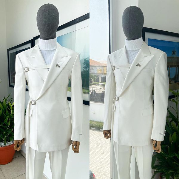 

men's suits blazers fashion design 2 pieces white men suits two buckles custom made tailored handsome suits formal party suit coatpant, White;black