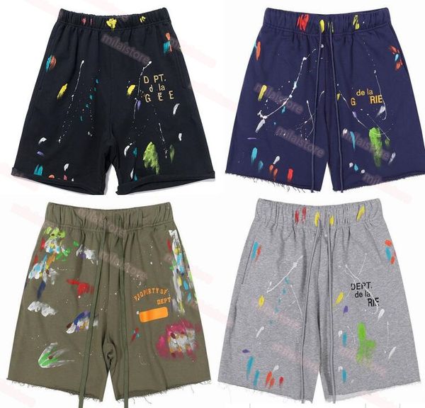 

men's shorts american fashion brand galleryes depts hand-painted splash printing pure cotton terry fog high street 5-point casual pants, White;black
