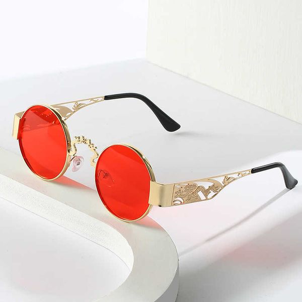 

new hollow dragon and phoenix metal wide leg punk hip-hop street sunglasses, White;black