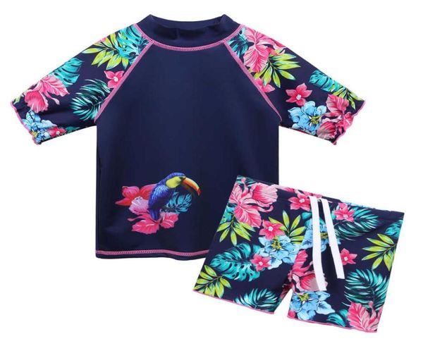 

baohulu navy flower girls swimwear two pieces short sleeve kids swimsuit set for 310 years children beach bathing suit7992939