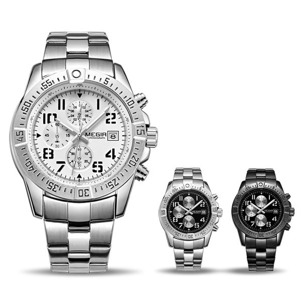 

business men's watch luxury custom marked brand stainless steel watch chronograph watch quartz br watch men's senior luxury watch, Slivery;golden