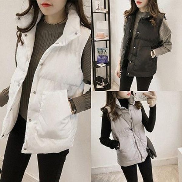 

vests jacket vest women's winter stcollar short cotton coat sleeveless tank new chaleco mujer, Black;white