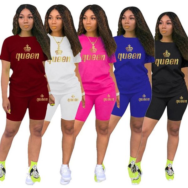 

women's tracksuits est queen printed women solid sport quick dry t shirt set casual two piece set short sleeve tee biker shorts 230508, Gray