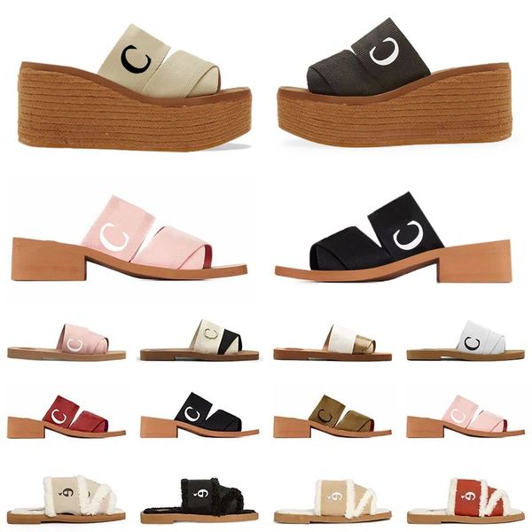 

sliper for women woody sandals designer famous mules flat slides beige white black pink lace lettering fabric canvas slippers womens summer