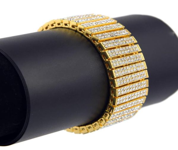 

wide men women hip hop 1 20 row lines pharaoh bracelet rhinestones bangle bling imitation diamond chains link wristbands fine jewe9672454, Golden;silver