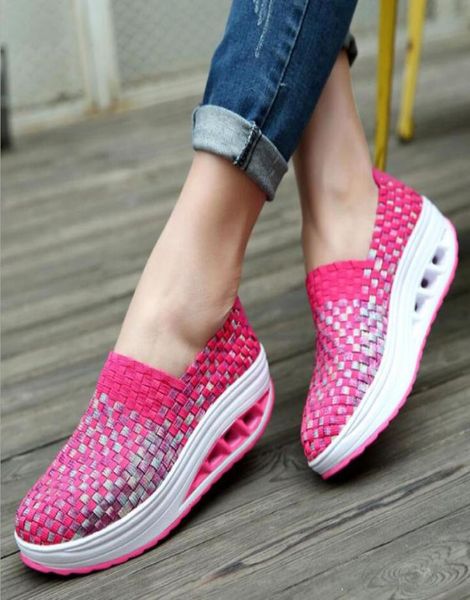 

bjyl womens shoes mesh cloth shoes breathable slope with high platform womens shoes summer women9357914, Black;yellow