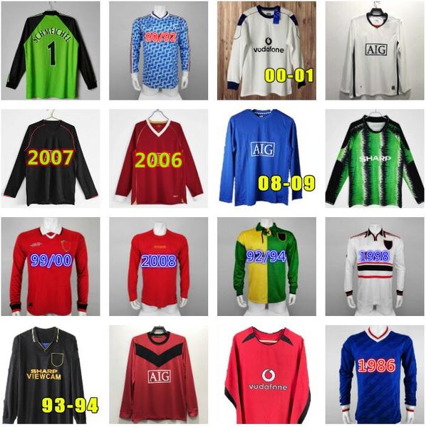 

long sleeve retro manchester soccer jerseys 90 92 94 96 98 99 00 02 04 06 07 08 09 vintage camiseta rooney berbatov vidic giggs schmeichel f, Black;yellow