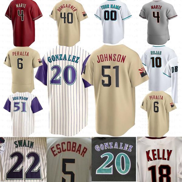 

53 adolis garcia 18 carson kelly custom baseball jerseys randy johnson ketel marte arizonas corbin carroll dominic fletcher lourdes gurriel, Blue;black