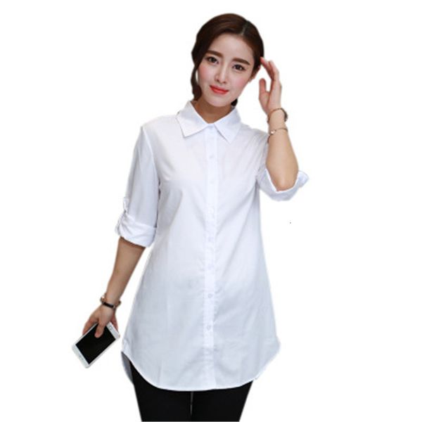

women's blouses shirts womens ol cotton long blouses slim long sleeve turn-down collar ladies shirts pinkwhiteblue blusas plus size 5xl, White