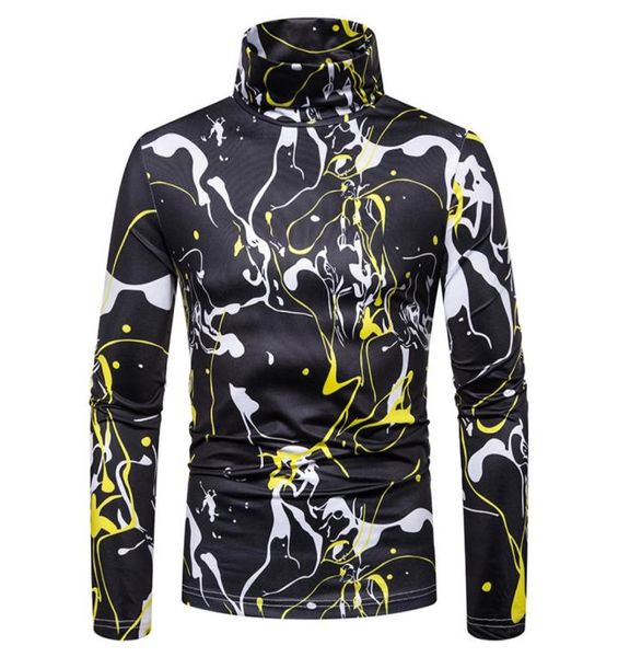 

autumn and winter new men039s large 3d european irregular printing high collar long sleeve tshirt bottoming8428413, Black