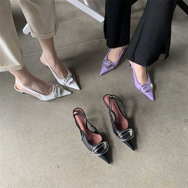 

die sandals women's slim heel pointed single shoes korean fairy style shallow back hollow high heels 230209, Black