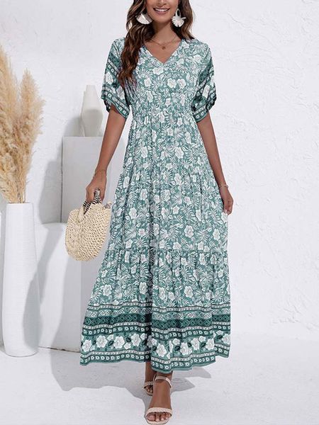 

casual dresses summer viscose maxi boho dress women elegant long floral dress ladies flower print bohemian party dress for women 230509, Black;gray