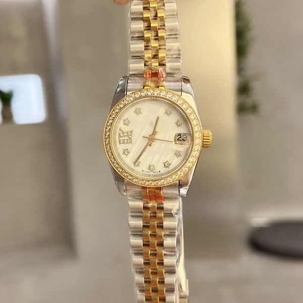 

original packaging automatic watch new 18k gold watch band diamond ring 31mm dial automatic fashion women's automatic watch 2023, Slivery;brown