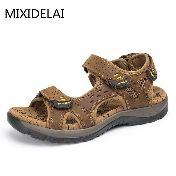 

sandals fashion summer leisure men shoes beach sandals genuine leather sandals soft large size men's sandals size 38-48 230509, Black