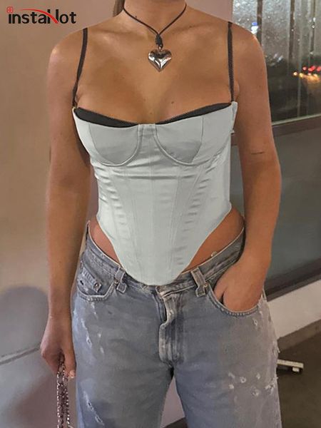 

camisoles tanks insta thick satin bustier crop corset with chest padded women summer fashion clothes camiseta y2k streetwear 230508, Black;white