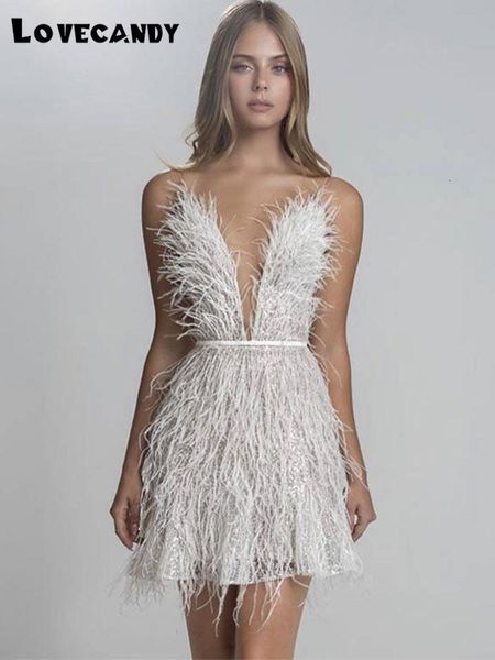 

casual dresses gaun suspender bulu dalam kerah v wanita mini a line punggung terbuka elegan kamisol solid kelab pesta mode 230509, Black;gray