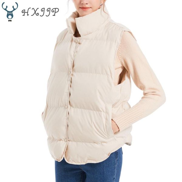 

vests hxjjp down cotton sleeveless jackets women short puffer inflatable vest autumn winter loose outerwear bread waistcoat 709, Black;white