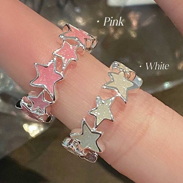 

band rings 2023 trend sparkle pink white star pentagram ring for women sweet cool charm aesthetic accessories korean fashion jewelry gift z0, Silver