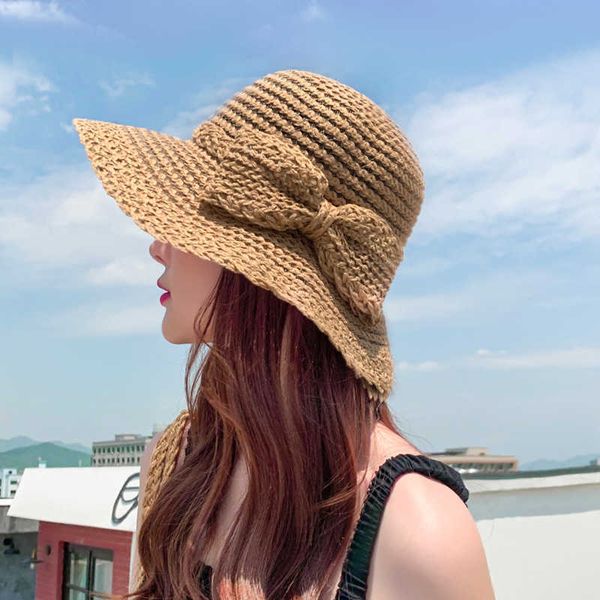 

wide brim hats fashion summer fisherman hats for women big bow sunshade outdoor travel sun hat female korean sunhat lady beach cap new 2023, Blue;gray