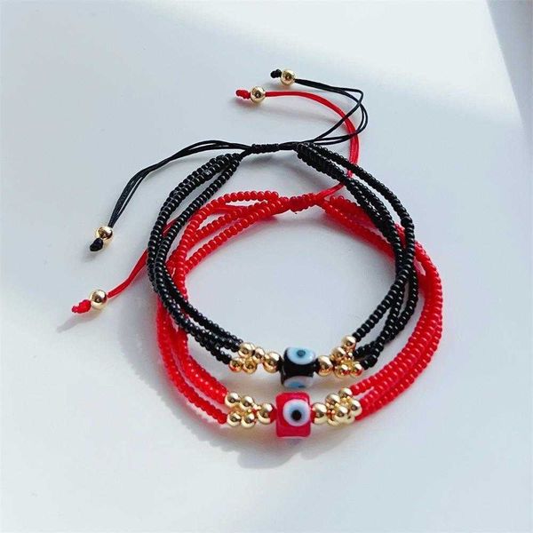 

bohemian fashion colorful three layer beads bracelet devils eye adjustable beaded, Golden;silver