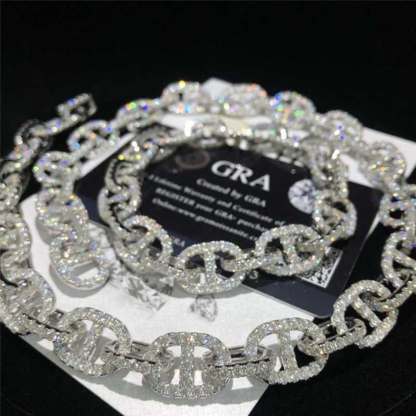 

wholesale moissanite jewelry 13mm iced out diamond pig nose cuban bracelet 925 silver necklace hip hop miami cuban link chain