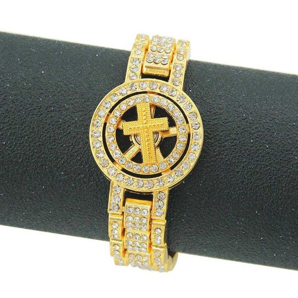 

personalized creative chain hip hop rotatable cross bracelet mens domineering diamond, Black