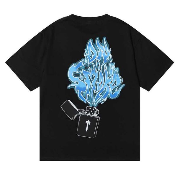 

fashion clothing tshirt trap high street relaxed casual blue flame print mens womens round neck short sleeve tshirt fashion luxury casual 8w, White;black