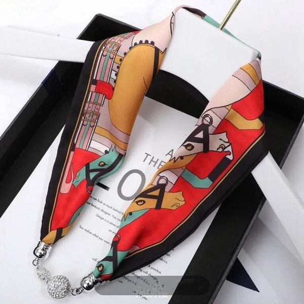 

luxury woman scarf necklace small silk scarf fashion long scarf magnetic buckle summer silk scarf necklace clavicle scarf, Blue;gray