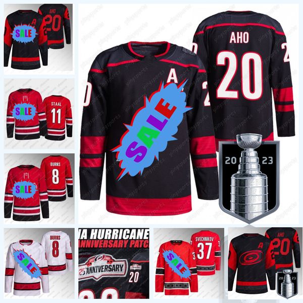 

#20 sebastian aho hurricanes jersey stanley cup playoffs brent burns martin necas sebastian aho stefan noesen jaccob slavin jack drury jespe, Black;red