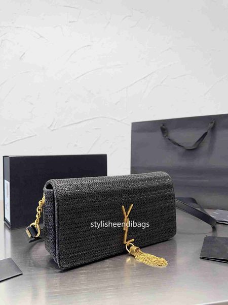 

designer bag beach straw bag y metal hardware letter tassel flap hasp removable chain leather shoulder strap cell phone pocket clutch purse