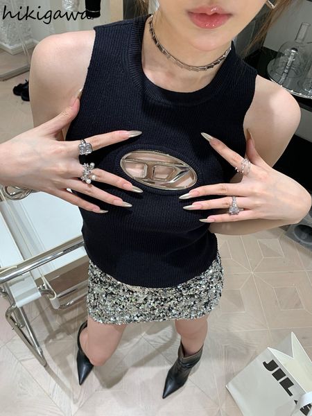 

womens tanks camis knit y2k women clothing oneck sleeveless tunic vest fashion summer chic hollow out ropa mujer 230509, White