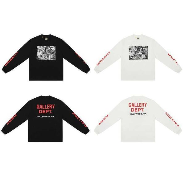 

film poster cartoon graffiti back letter print men's and women's loose long sleeve t-shirt, Black;white