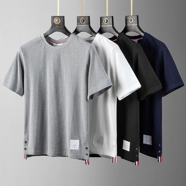 

men's t-shirts tb fog brand half-sleeve four-bar men's striped cotton summer round neck short-sleeved t-shirt casual trend couple, White;black