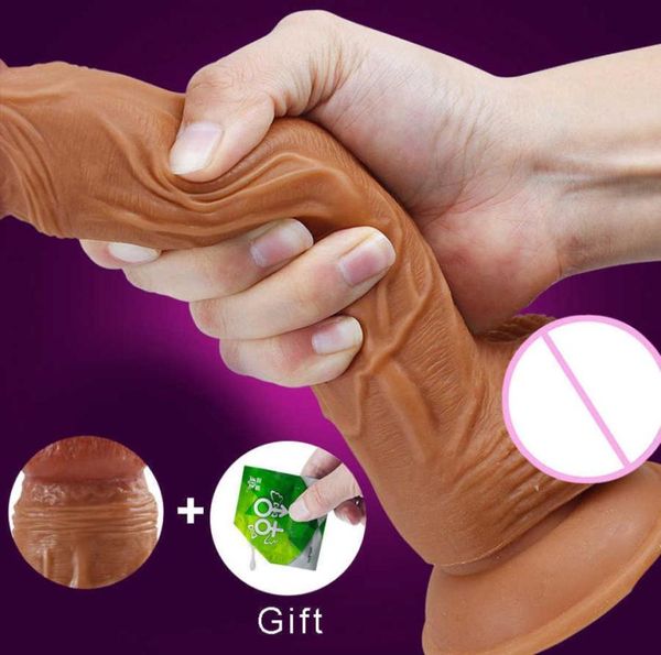 

new skin feeling huge realistic dildo silicone penis soft and flexible with suction cup women masturbation lesbain toy1984272