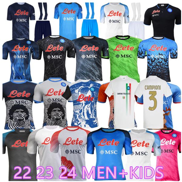 

23 24 napoli soccer jerseys kvaratskhelia naples maglia osimhen maradona football shirt 2023 2024 zielinski insigne mertens uniform kids kit, Black;yellow