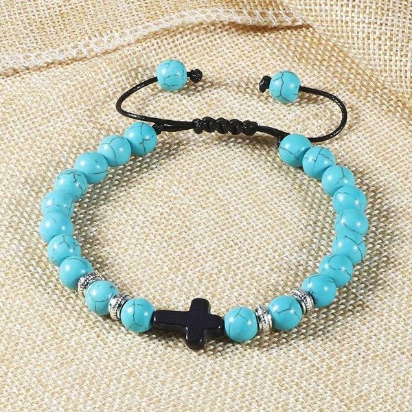 

bracelet cross turquoise strand woven beads disco jumping chain couple suit, Black