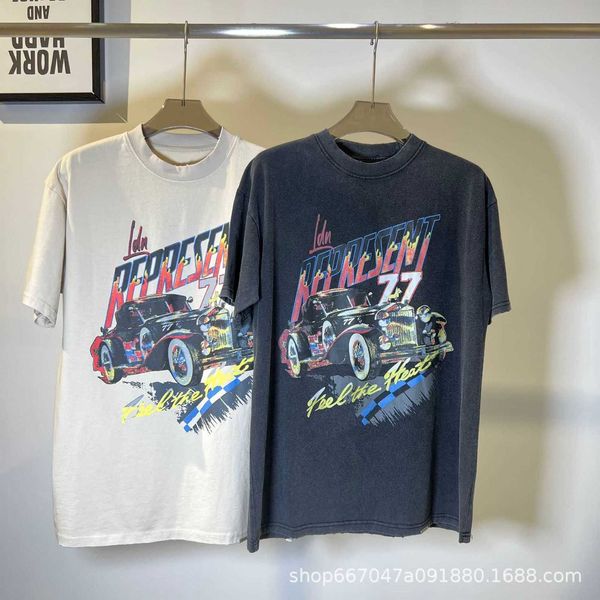 

men's t-shirts represent rep designer fashion represent classic car print damaged water wash casual summer loose fashion brand short sl, White;black