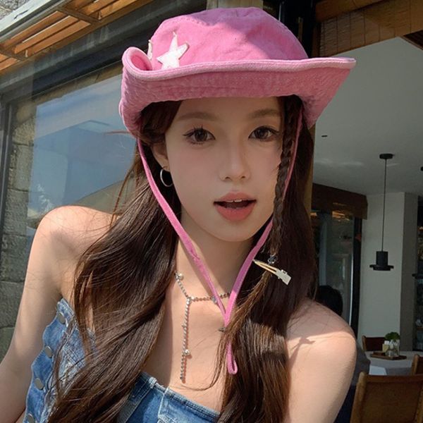 

wide brim hats bucket hats y2k punk bucket hats women pink stars retro big brim sun protection mountaineering cap spring and summer outdoor, Blue;gray