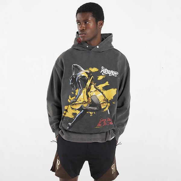 

men's hoodies represent rep designer fashion golden girl red lip print wash old vintage hooded sweater for men and women, Black