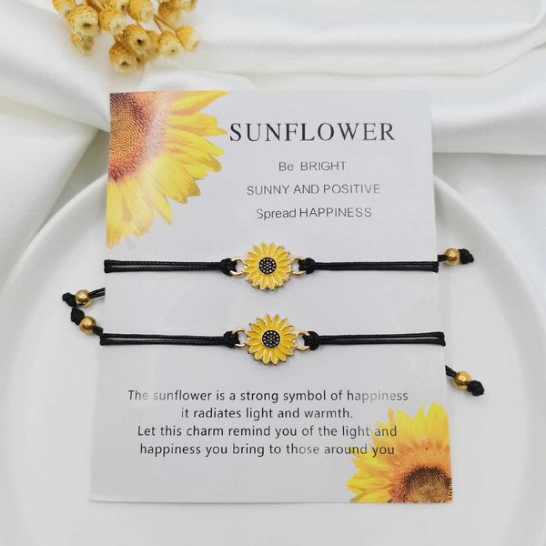 

personality alloy dripping bracelet sunflower wax line woven couple card hand jewelry, Golden;silver