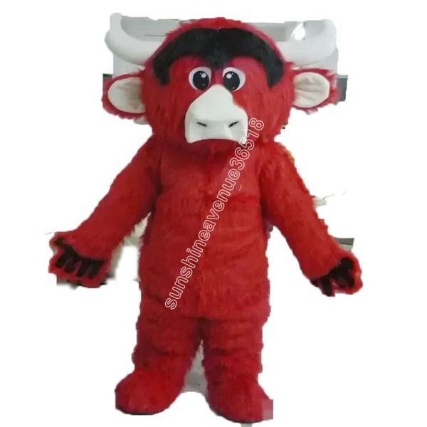 

red plush fursuit cattle mascot costume cartoon anime theme character carnival adults size christmas birthday party outdoor outfit suit, Red;yellow