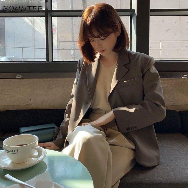 

pants blazers women single breasted solid korean style office ladies elegant soft allmatch boyfriend cool fashion, White